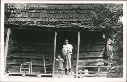 Cherokee Indian Home, Mother and Child on Porch Postcard