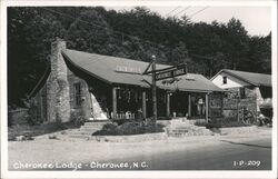 Cherokee Lodge Store Front Entrance Steps Cherokee NC Postcard