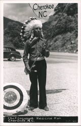 Chief Sequoyah, Medicine Man with Target and Staff Postcard