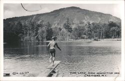 Boy about to jump into lake, High Hampton Inn, Cashiers Postcard