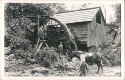 An Old Mountain Mill with Water Wheel, Horse, & People Postcard Postcard Postcard