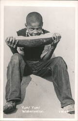 Boy Eating Watermelon, Yum Yum! Black Americana Postcard Postcard Postcard