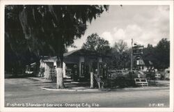 Fisher's Standard Service Gas Station Orange City Postcard