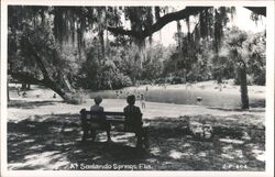 Two Women on Bench, People Swimming, Sanlando Springs, Florida Postcard