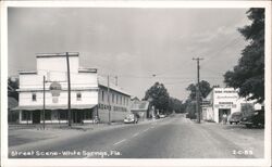 White Springs, Florida Street Scene Adams Brothers Store Shell Gas 1953 Postcard