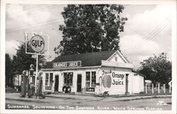 Gulf Gas Station, Suwannee Souvenirs, Orange Juice, White Springs, FL Postcard