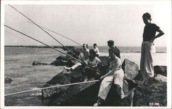 Group Fishing from Jetty Rocks Postcard