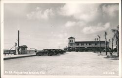 St. Augustine Beach, FL Hotel Court, Beach Hut Ice Cream, Cars Postcard