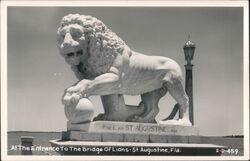 Bridge of Lions Entrance Lion Statue St. Augustine Florida Postcard