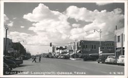 Grant Street Looking North, Street Scene with Cars and Shops Postcard