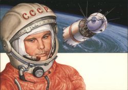 Yuri Gagarin, First Man in Space, Vostok Spacecraft Postcard