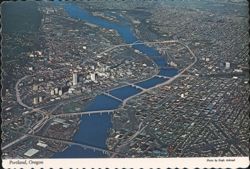 Aerial View of Portland, Oregon with Willamette River Postcard