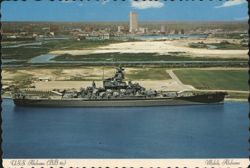 USS Alabama (BB 60) at Mobile, Alabama Postcard