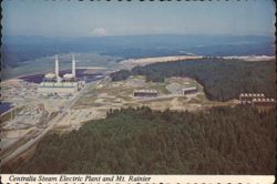 Centralia Steam Electric Plant and Mt. Rainier Postcard