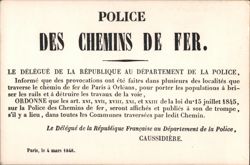 Police des Chemins de Fer Notice Postcard