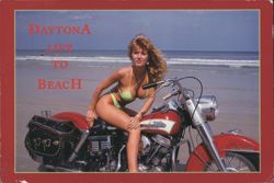 Daytona Live to Beach, Pretty Woman on Motorcycle Postcard