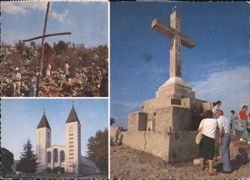 Medjugorje, Yugoslavia - Cross on the Hill and Church Postcard