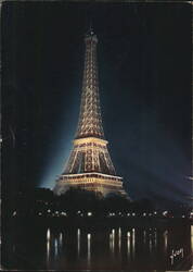 Eiffel Tower at Night, Paris Postcard