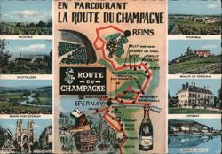 Route du Champagne Tourist Map and Scenes Postcard