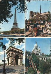 Paris Ses Merveilles: Eiffel Tower, Notre Dame, Arc de Triomphe, Sacré-Coeur Postcard