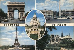 Souvenir de Paris - Arc de Triomphe, Sacré-Cœur, Eiffel Tower, Notre Dame Postcard