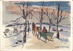 Horse-drawn Sleigh Ride Through Snowy Landscape Postcard