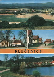 Klučenice, Czechoslovakia - Town Views, Church, Houses Postcard