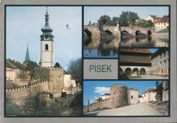 Písek, Czech Republic - City Views with Clock Tower, Bridge, and Walls Postcard