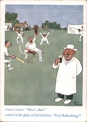 Guiness Cricket Match Umpire "Very Refreshing!" Postcard