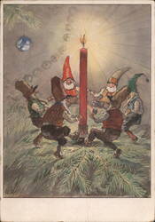 Gnomes Dancing Around a Candle Postcard