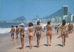 Copacabana Beach with girls in thong bikinis Postcard