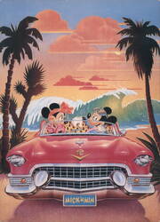 Mickey and Minnie in Pink Cadillac Postcard