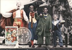 Four Clowns in Circus Costumes Postcard