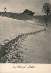 Winter Scene with Ski Tracks and Chalet Postcard