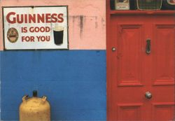 Guinness is Good For You Sign and Red Door, Ireland Postcard