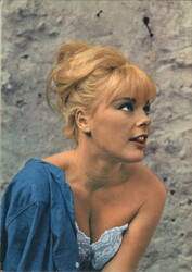 Elke Sommer in Blue Shirt and White Lace Top Postcard