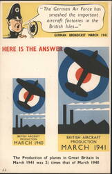 British Aircraft Production Increase, March 1940 vs. 1941 Postcard