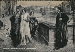 Dante meeting Beatrice in Florence Postcard