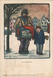 Dutch Street Scene with Organ Grinder and Boy Postcard