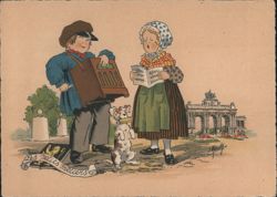 Children Street Performers with Dog and Accordion, Brussels Postcard