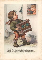 Boy with Hurdy-Gurdy, Girl at Window Postcard