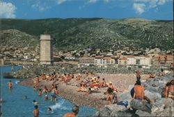 Senj, Croatia - Beach Scene with Lighthouse Postcard