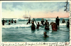 Winter Sea Bathing At California Postcard