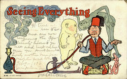 Seeing Everything Smoking a Hookah Comic, Funny Postcard Postcard