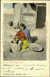 Squaw Grinding Corn Postcard