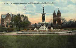 Y. M. C. A. Corning Fountain and Memorial Arch Postcard