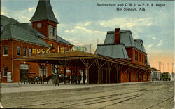 Auditorium And C. R. I. & P. R. R. Depot Postcard