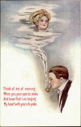 Think Of Me At Evening - Smoking Pipe Postcard