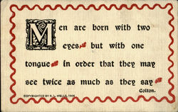 Men are born with two eyes Phrases & Sayings Postcard Postcard