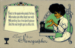 A Toast To Ye Stenographer Typewriters Postcard Postcard